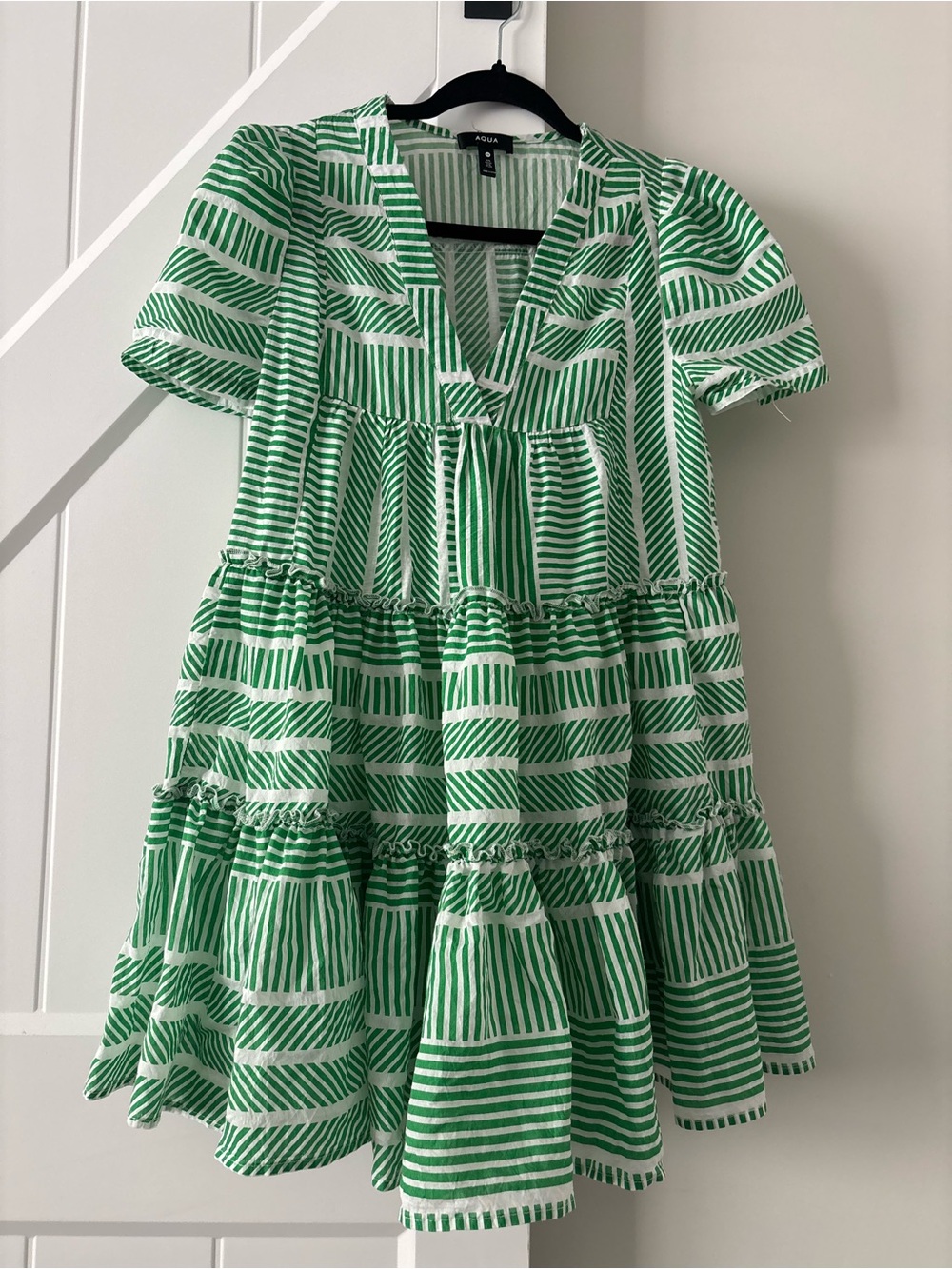 Aqua Green and White Striped Tiered Mini Dress